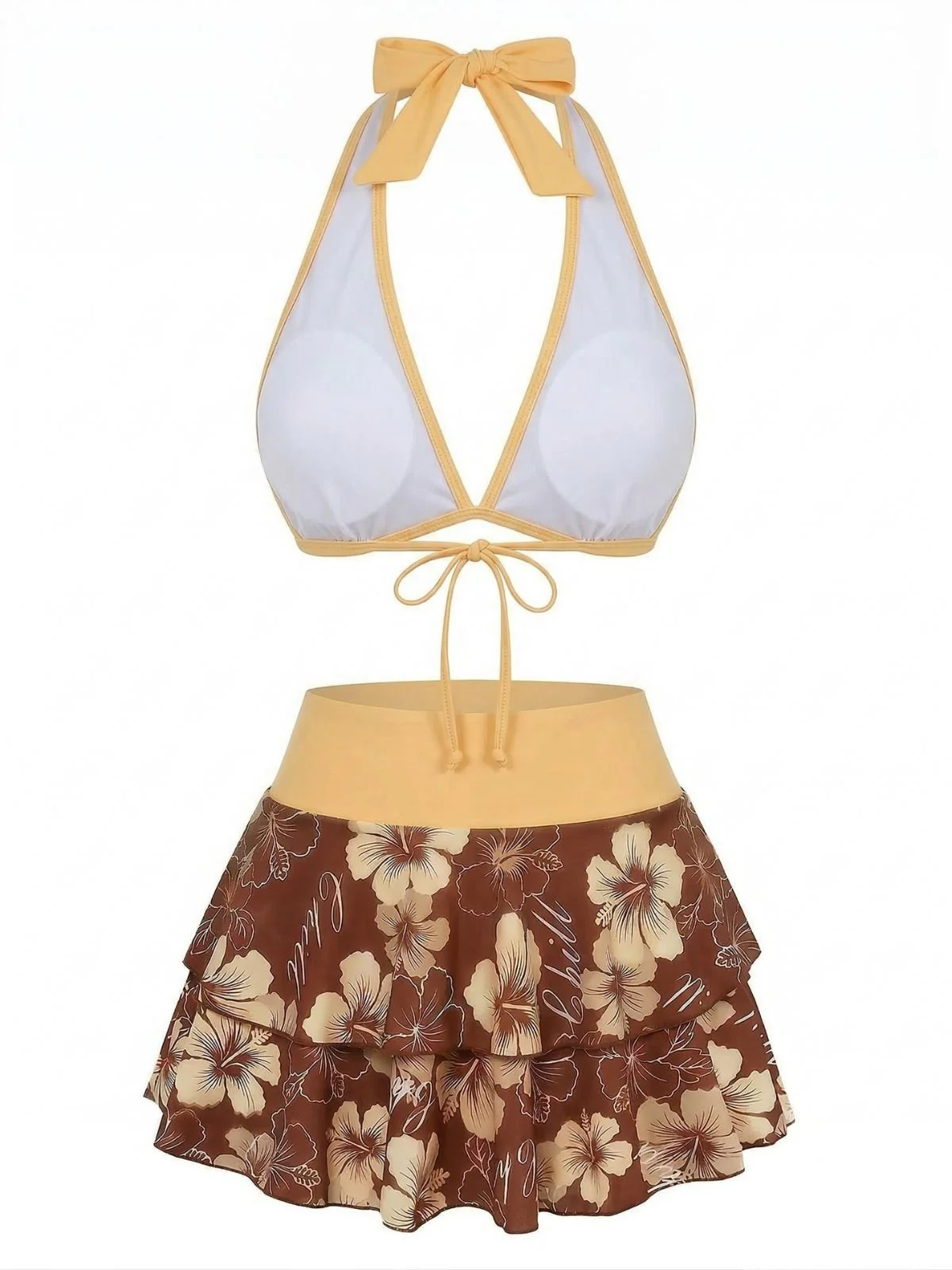 Ensemble bikini rose à imprimé floral et à volants 1960s - Image 15