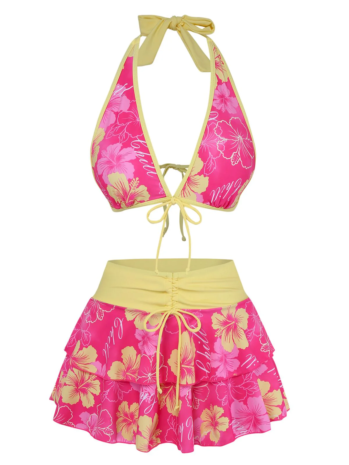 Ensemble bikini rose à imprimé floral et à volants 1960s - Image 6
