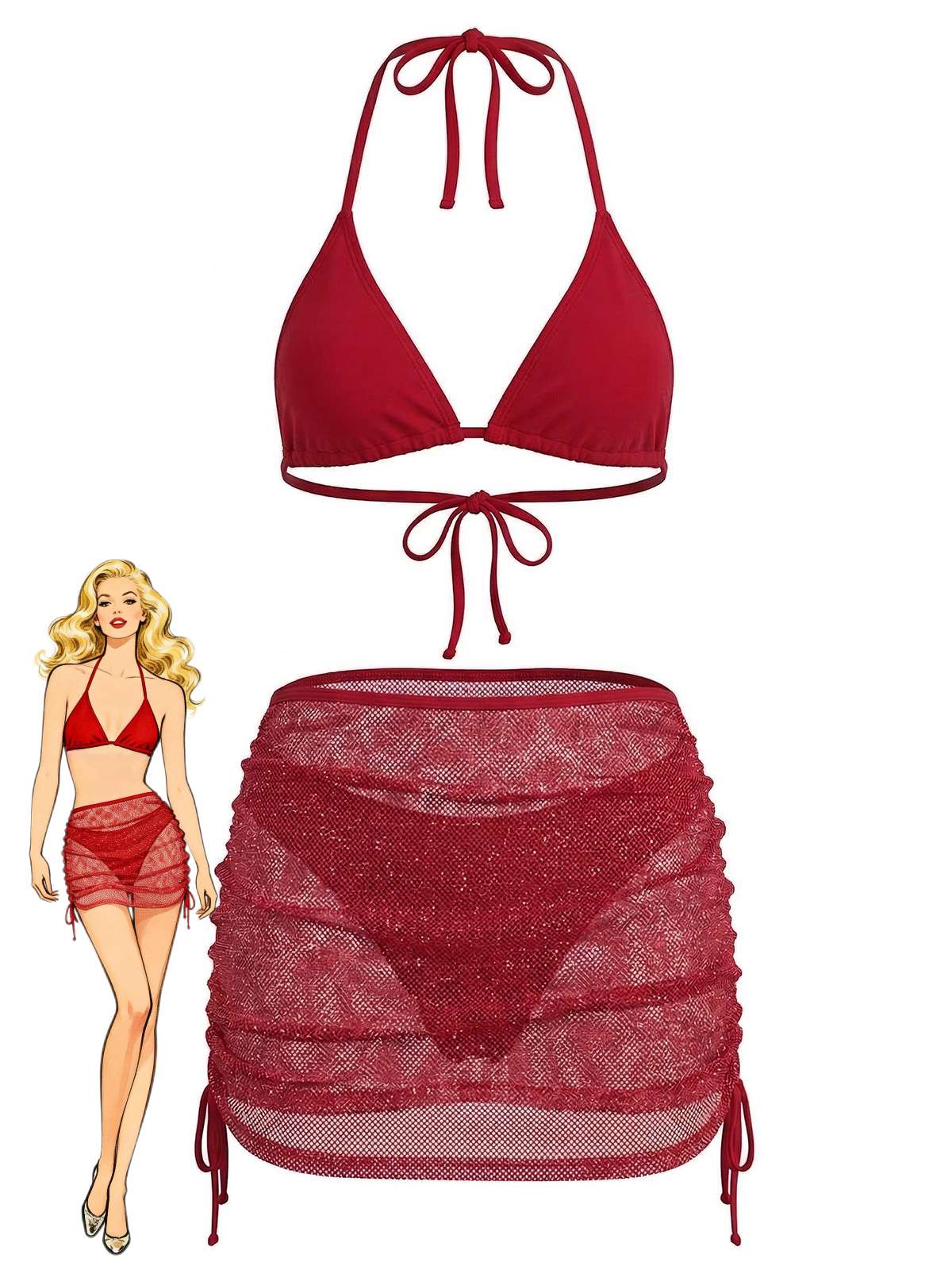 Bikini col halter unie et cache-maillot crochet 1940s - Image 13
