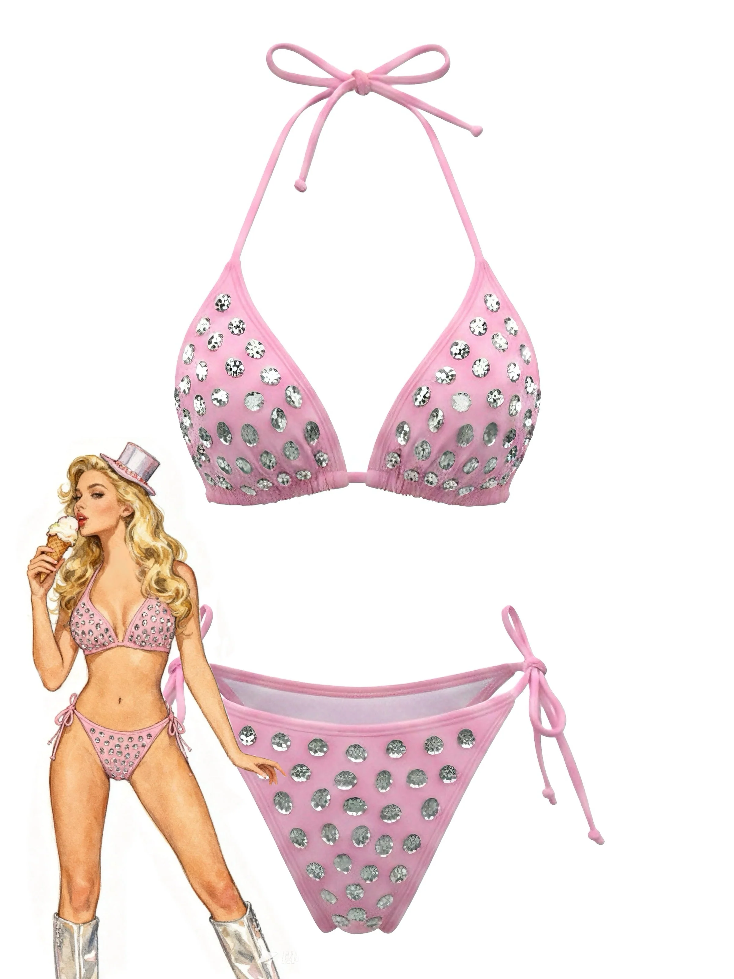 Bikini Col Licou Strass Années 80 - Image 7