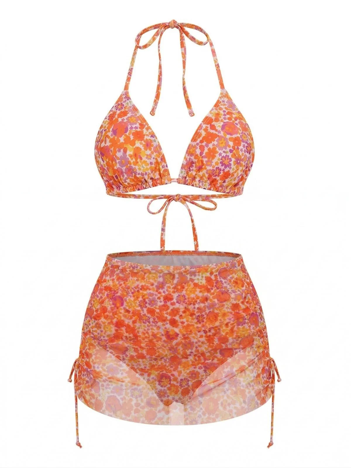 Bikini Dos Nu Floral et Cache-Maillot Orange Années 70 - Image 2