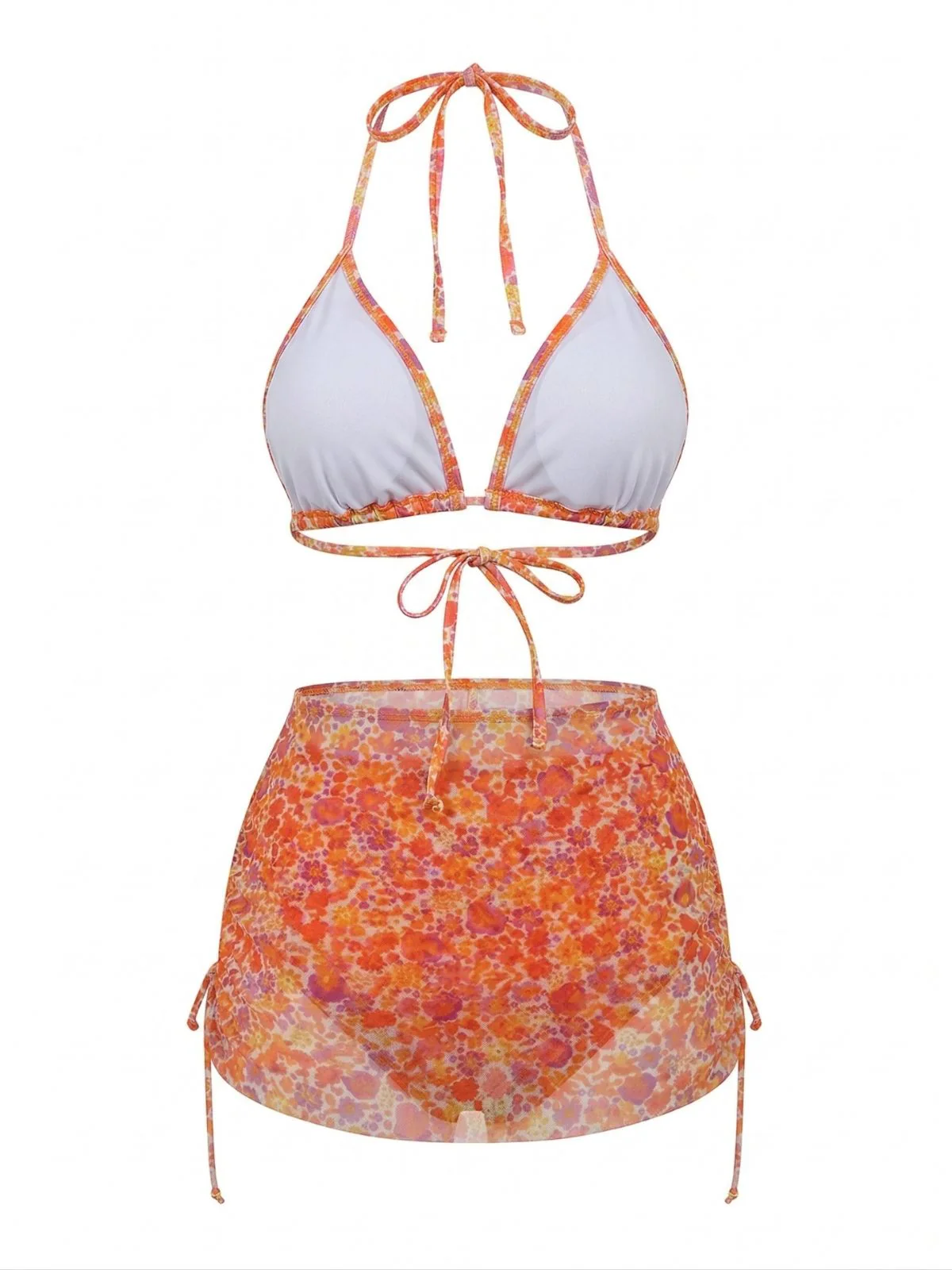 Bikini Dos Nu Floral et Cache-Maillot Orange Années 70 - Image 3