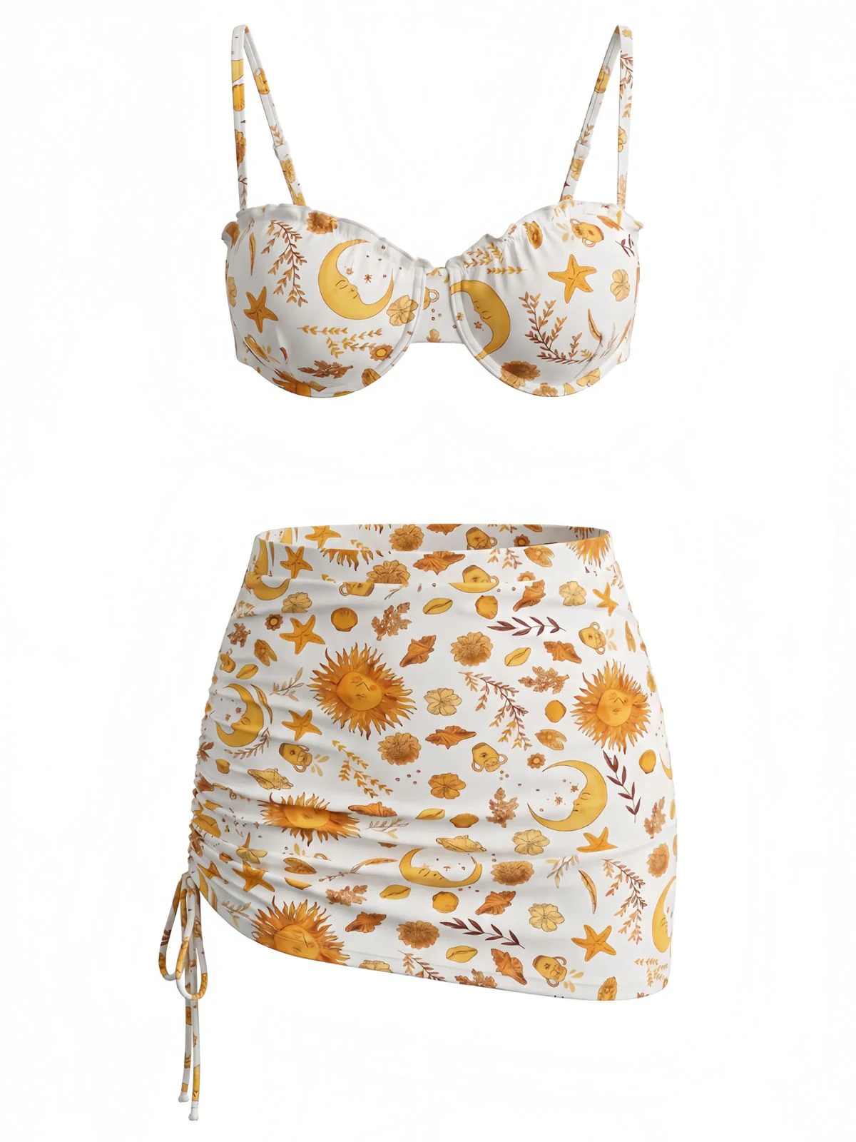 Bikini Floral Soleil Lune et Cache-Maillot Jaune Années 1970 - Image 2