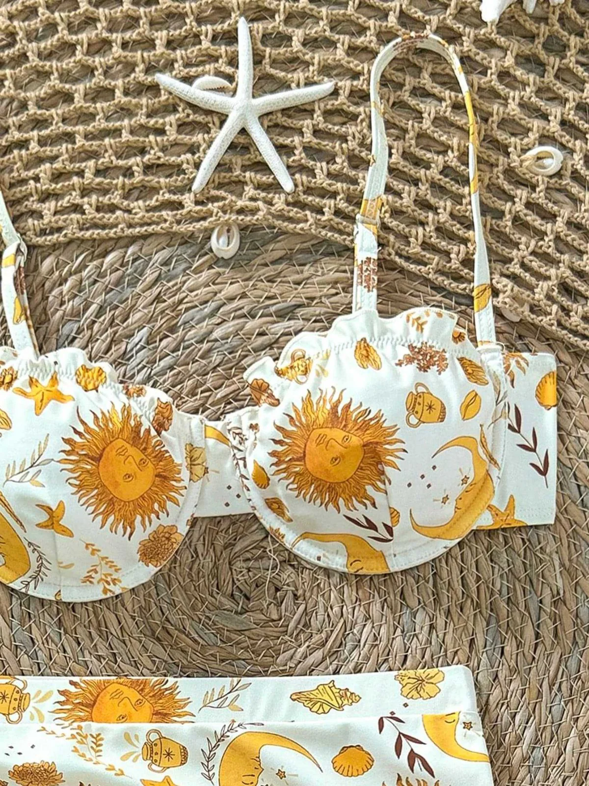 Bikini Floral Soleil Lune et Cache-Maillot Jaune Années 1970 - Image 5
