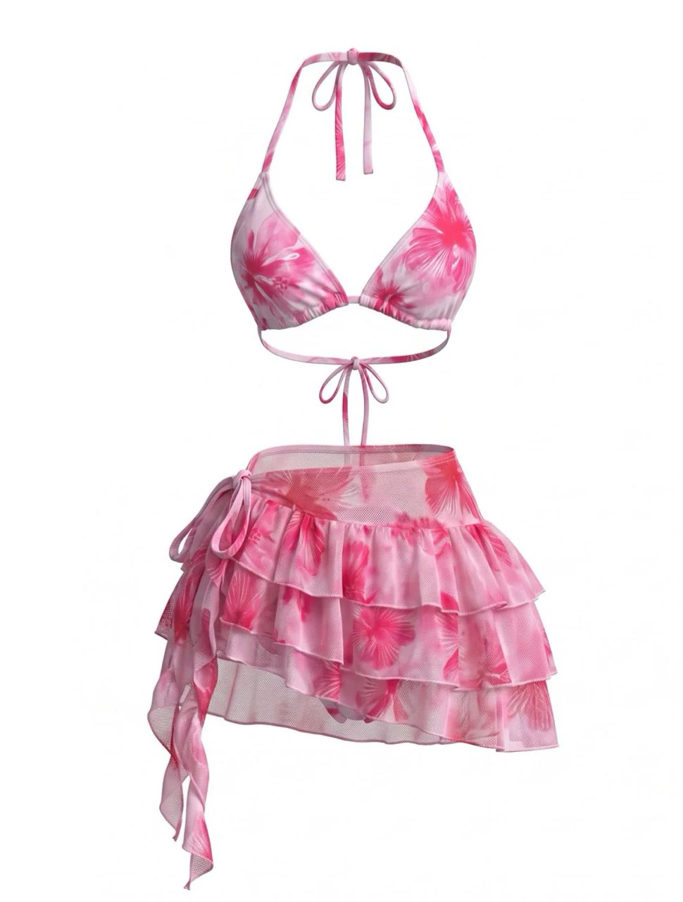 Bikini Licou Rose et Mini Jupe Tulle Années 1980 - Image 2