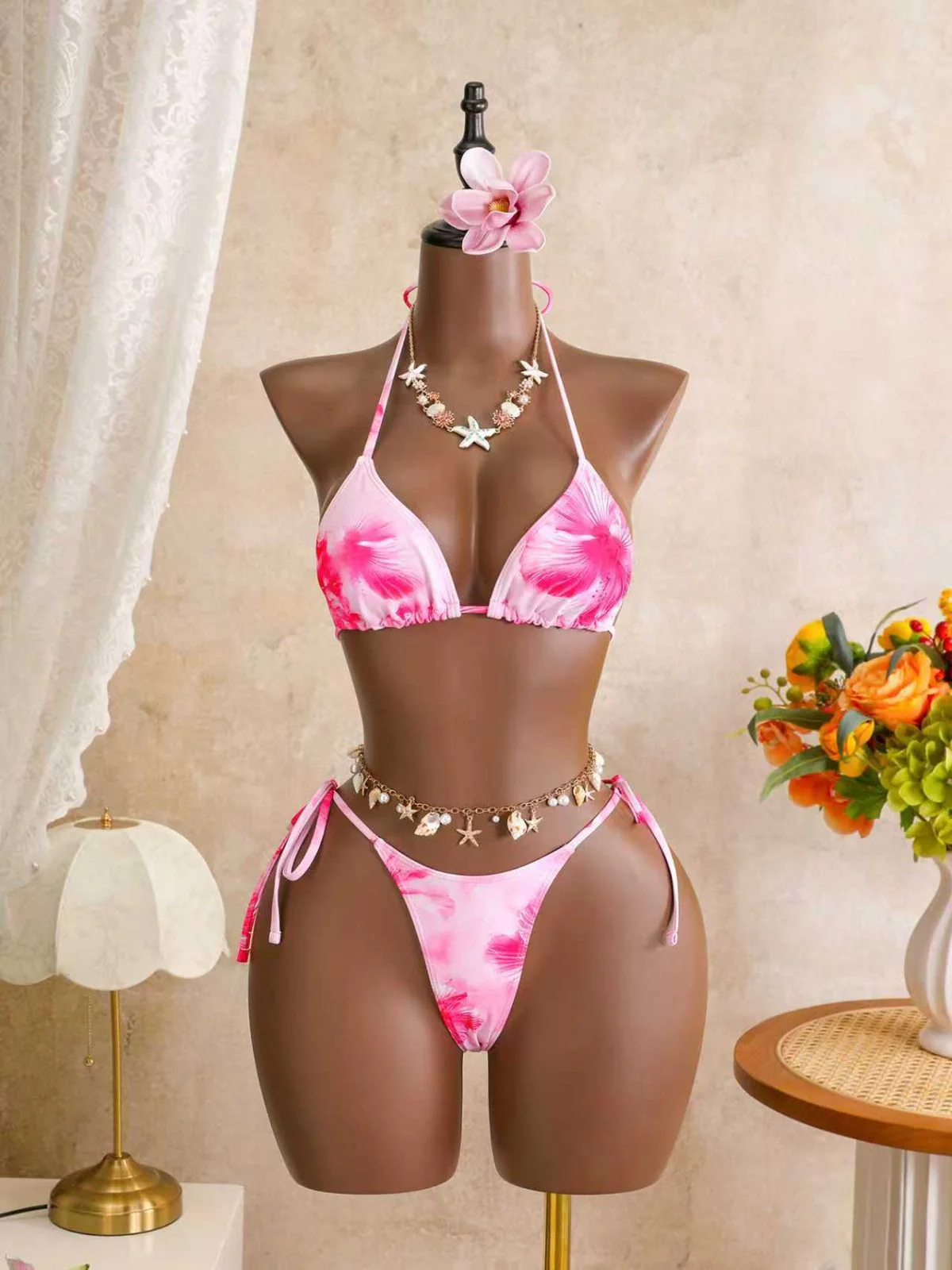 Bikini Licou Rose et Mini Jupe Tulle Années 1980 - Image 5