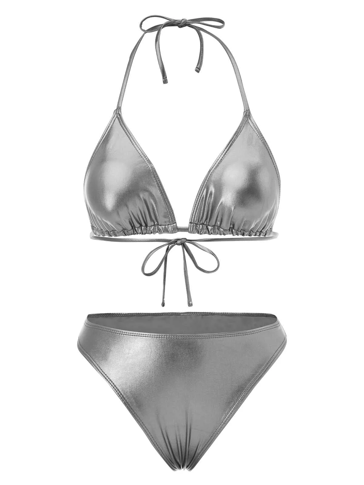 Bikini métallisé dos nu et paréo froncé années 1970 - Image 3