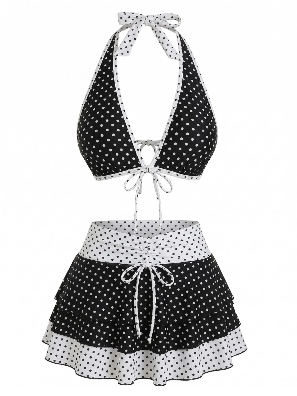 Bikini Noir à Pois et Cache Maillot Années 40 - Image 2