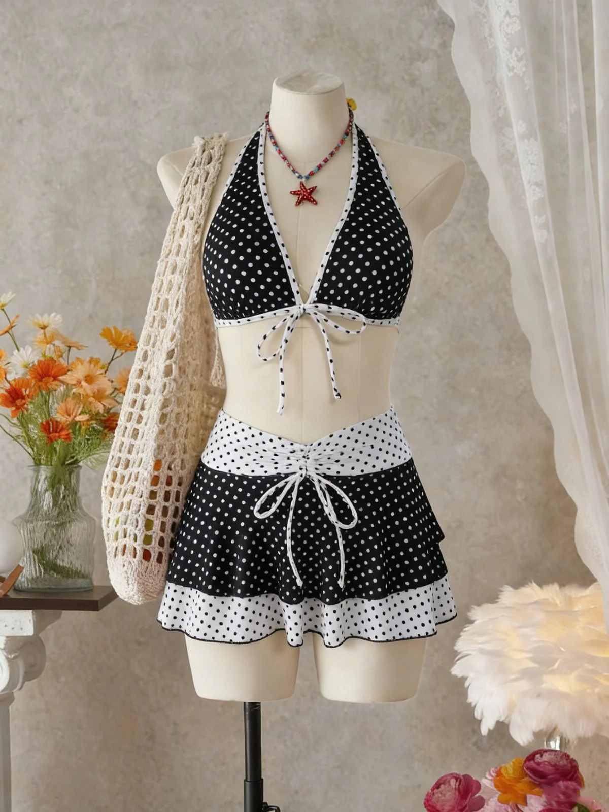 Bikini Noir à Pois et Cache Maillot Années 40 - Image 4