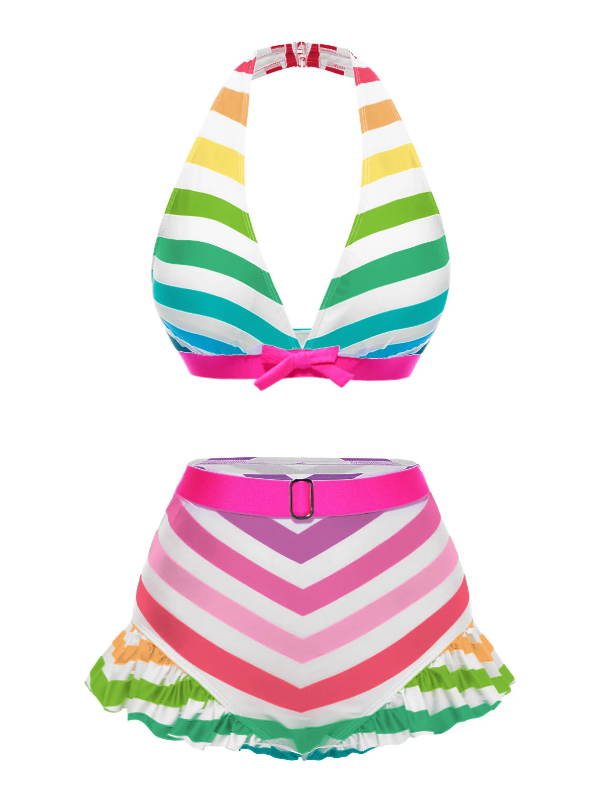 Bikini noir à rayures contrastées et volants années 1950 - Image 8