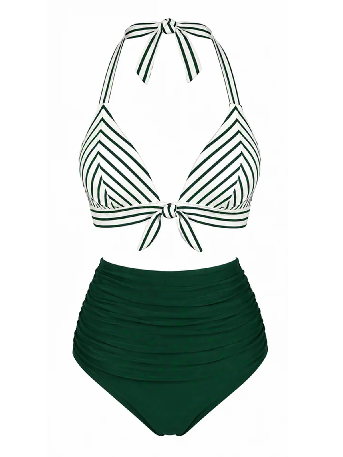 Bikini Rayé Col Licou Froncé Vert Années 1950