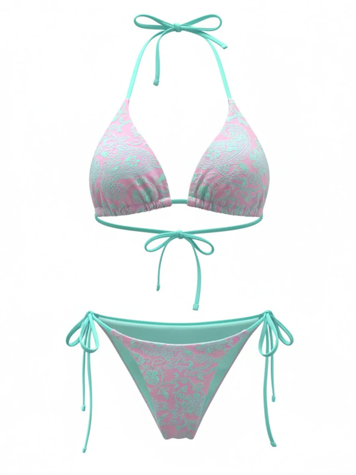 Bikini Triangle Licou Imprimé Cachemire Menthe Années 1980