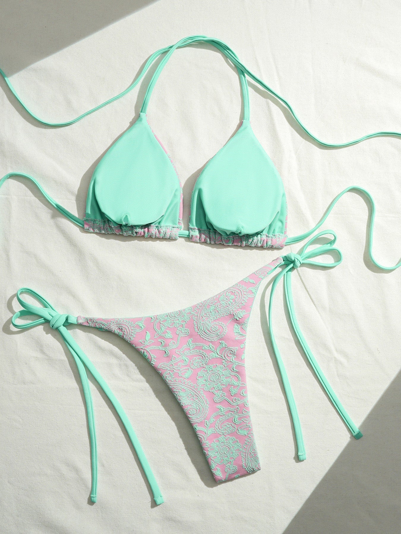 Bikini Triangle Licou Imprimé Cachemire Menthe Années 1980 - Image 3