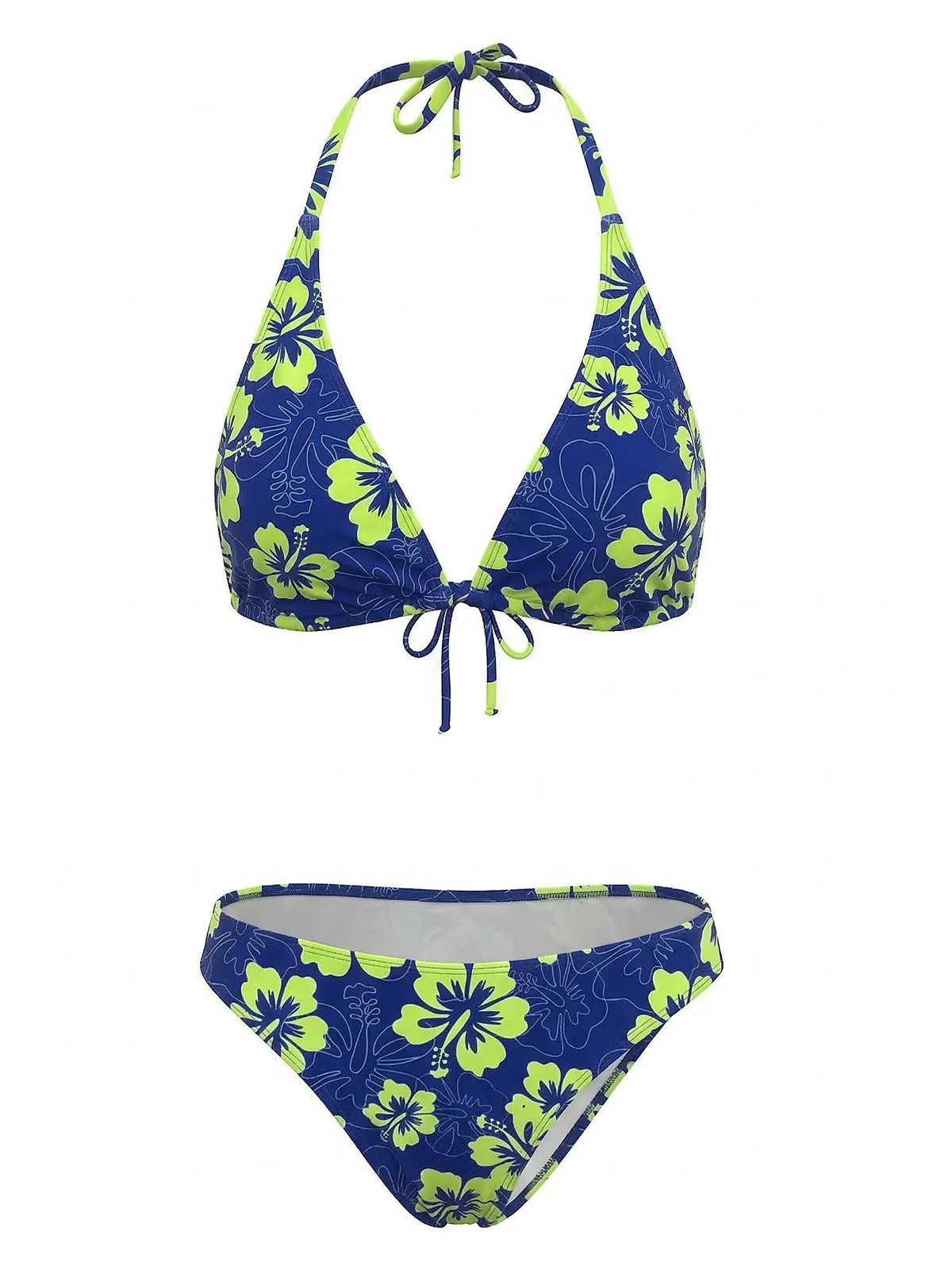Bikini Triangle Licou Imprimé Hibiscus Marron Années 1960 - Image 4