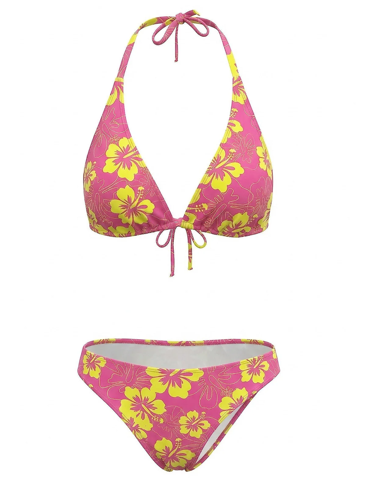 Bikini Triangle Licou Imprimé Hibiscus Marron Années 1960 - Image 10