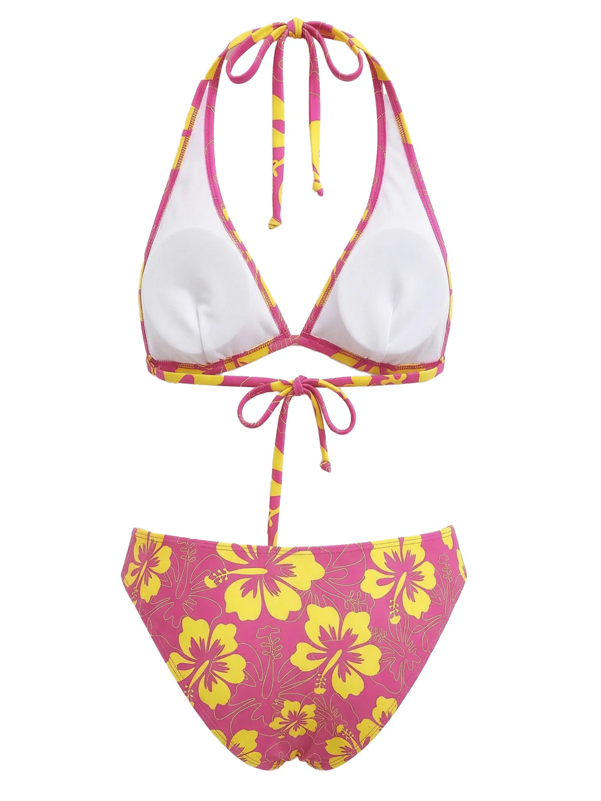 Bikini Triangle Licou Imprimé Hibiscus Marron Années 1960 - Image 11