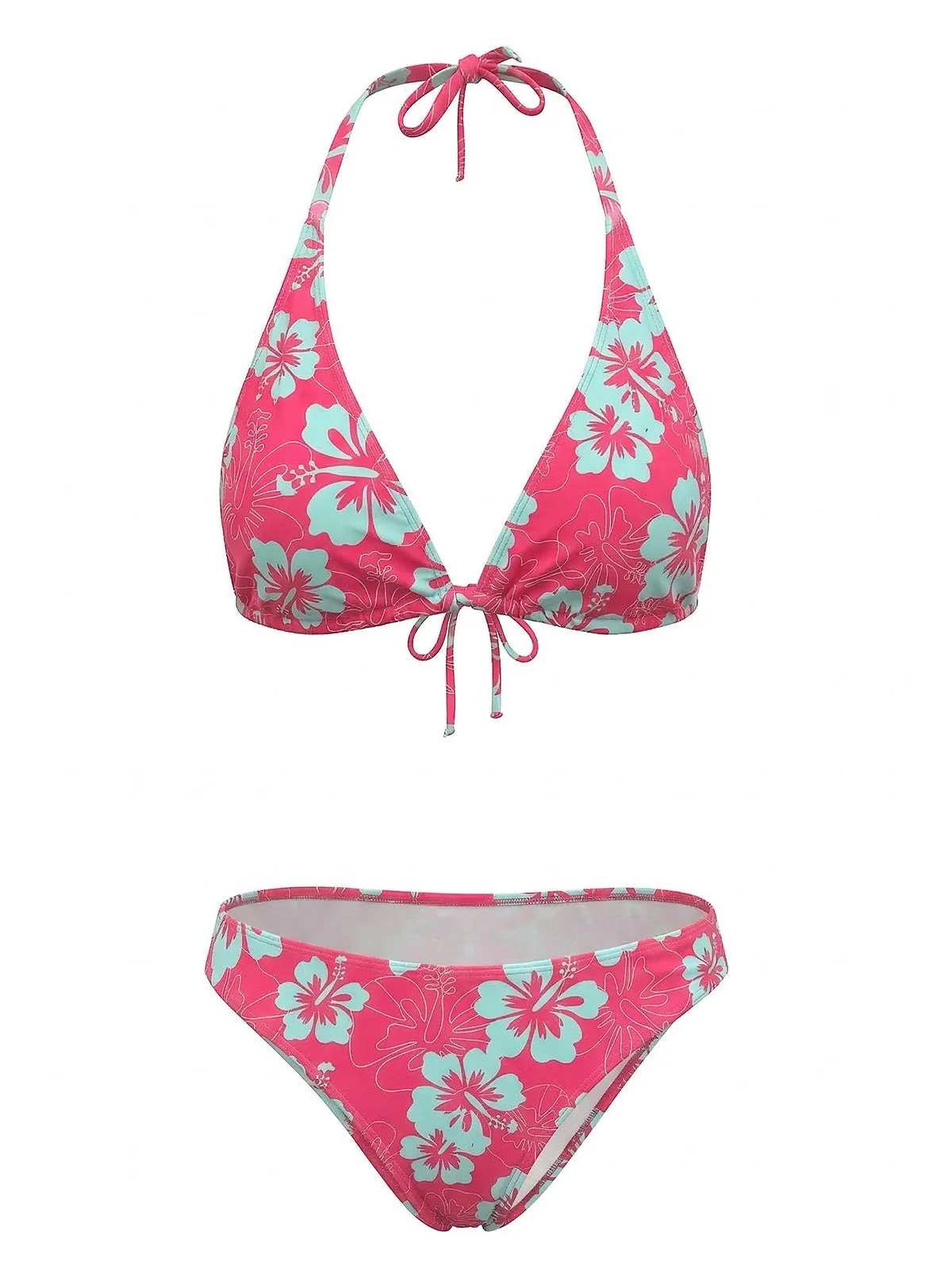 Bikini Triangle Licou Imprimé Hibiscus Marron Années 1960 - Image 12