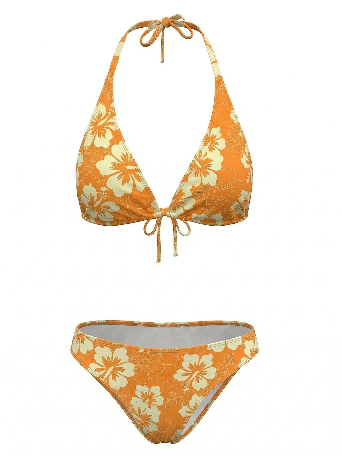 Bikini Triangle Licou Imprimé Hibiscus Marron Années 1960 - Image 13
