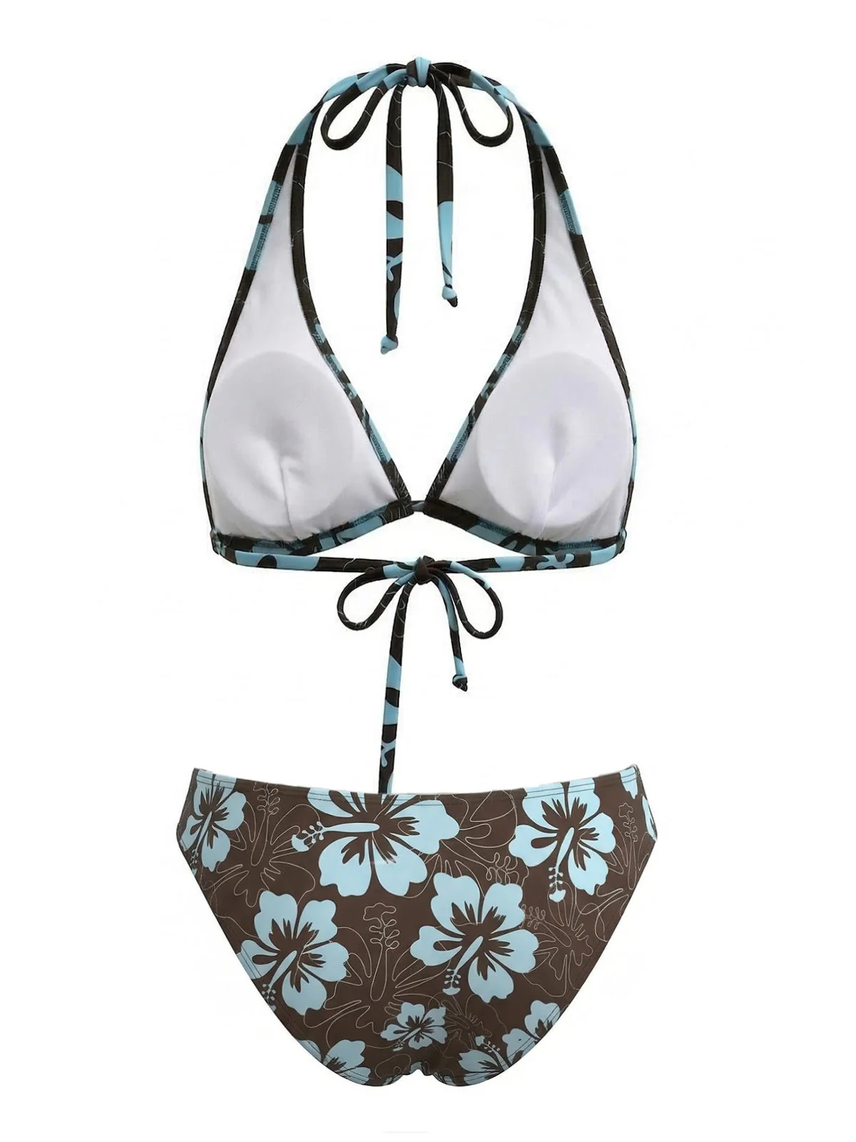 Bikini Triangle Licou Imprimé Hibiscus Marron Années 1960 - Image 3