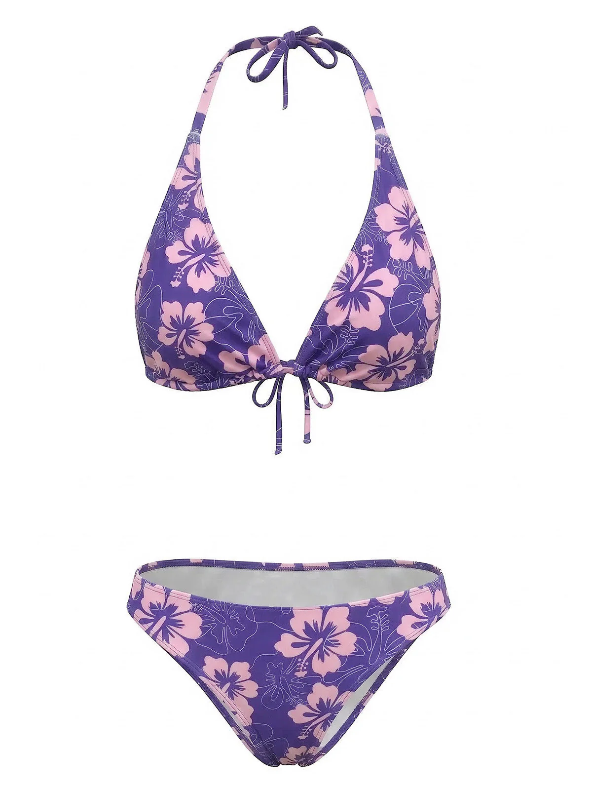 Bikini Triangle Licou Imprimé Hibiscus Marron Années 1960 - Image 6