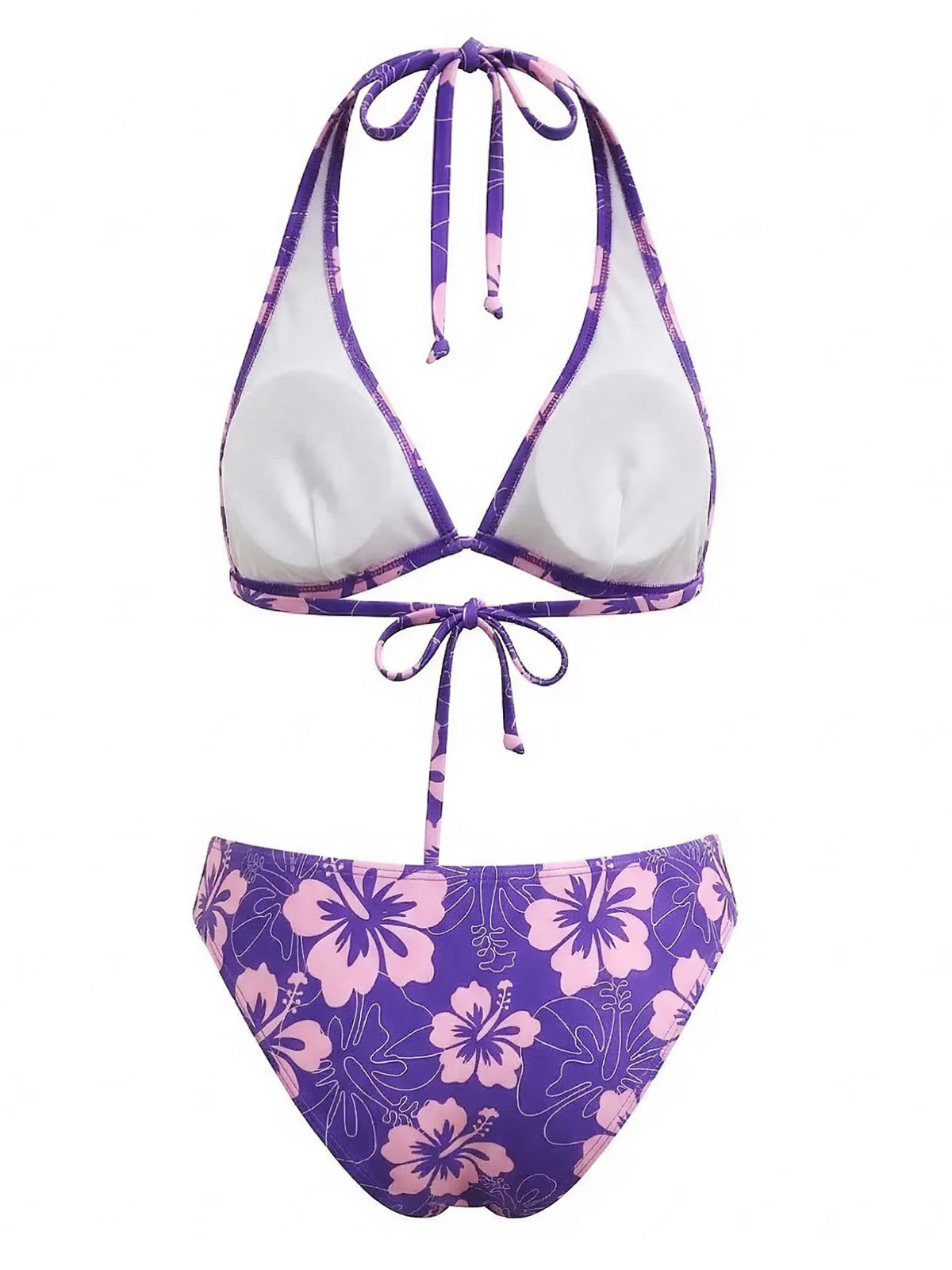 Bikini Triangle Licou Imprimé Hibiscus Marron Années 1960 - Image 7