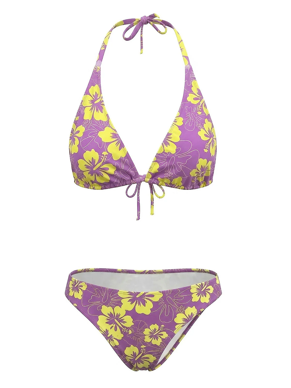 Bikini Triangle Licou Imprimé Hibiscus Marron Années 1960 - Image 8