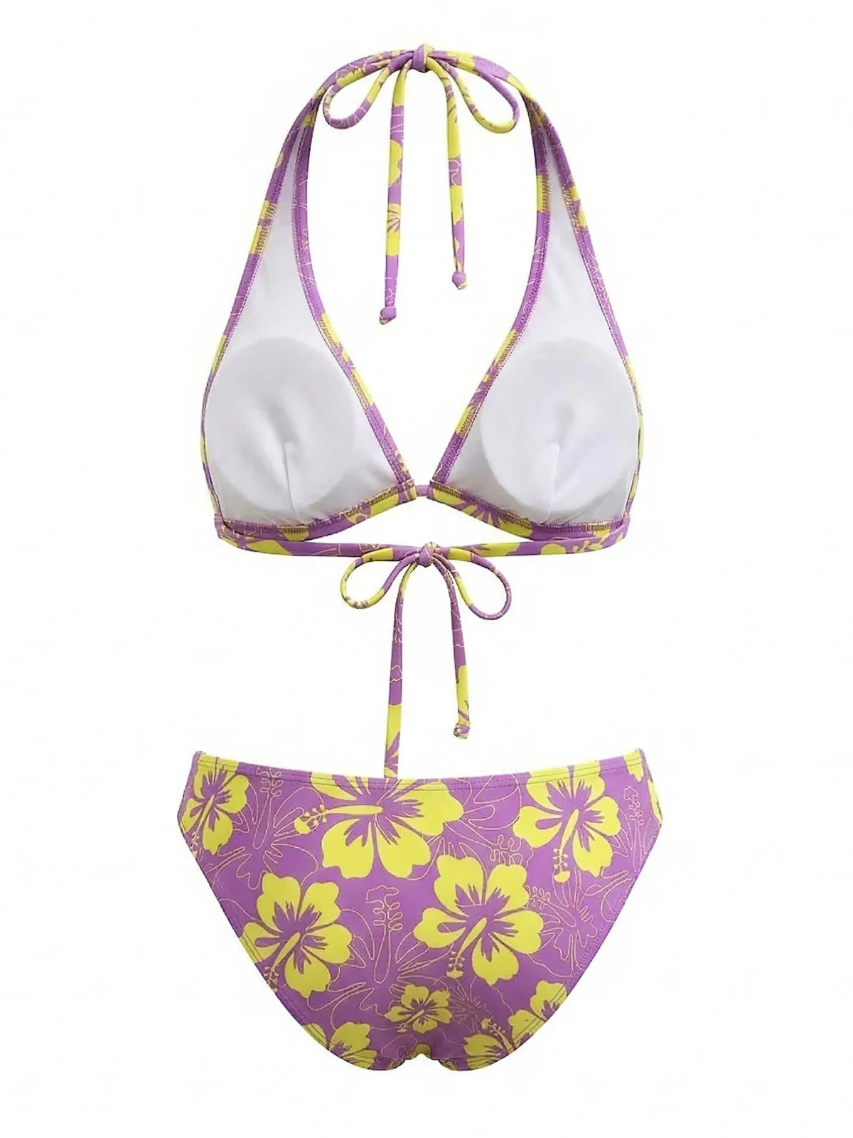 Bikini Triangle Licou Imprimé Hibiscus Marron Années 1960 - Image 9