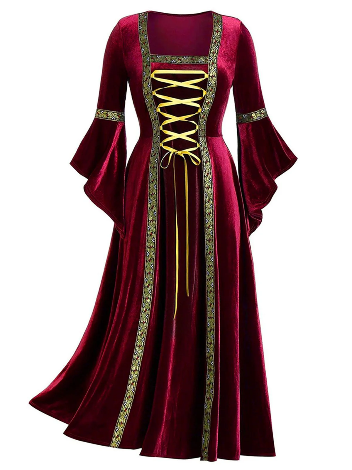 Robe Renaissance médiévale en velours à bordure dorée des années 1930 - Image 3