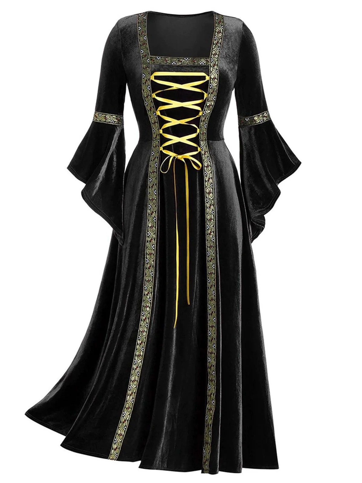 Robe Renaissance médiévale en velours à bordure dorée des années 1930 - Image 5