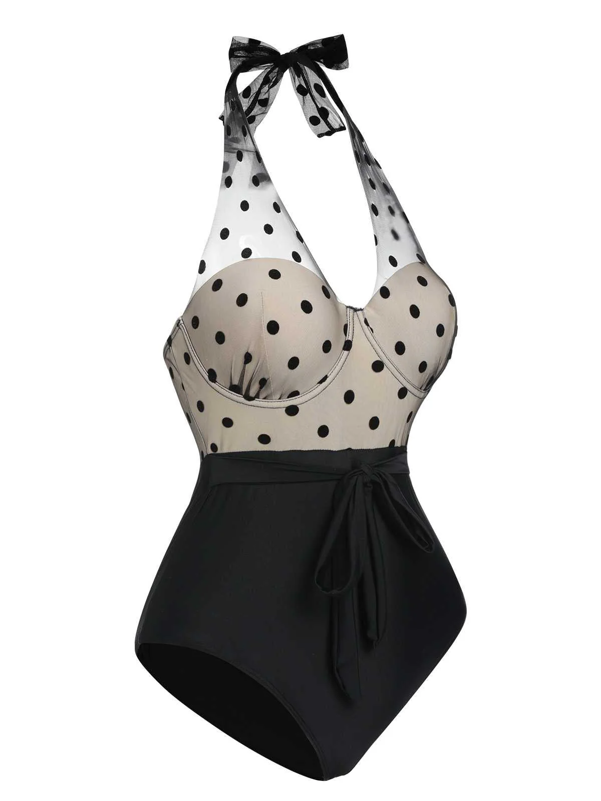Maillot de bain en maille à pois noir des années 1950 - Image 3