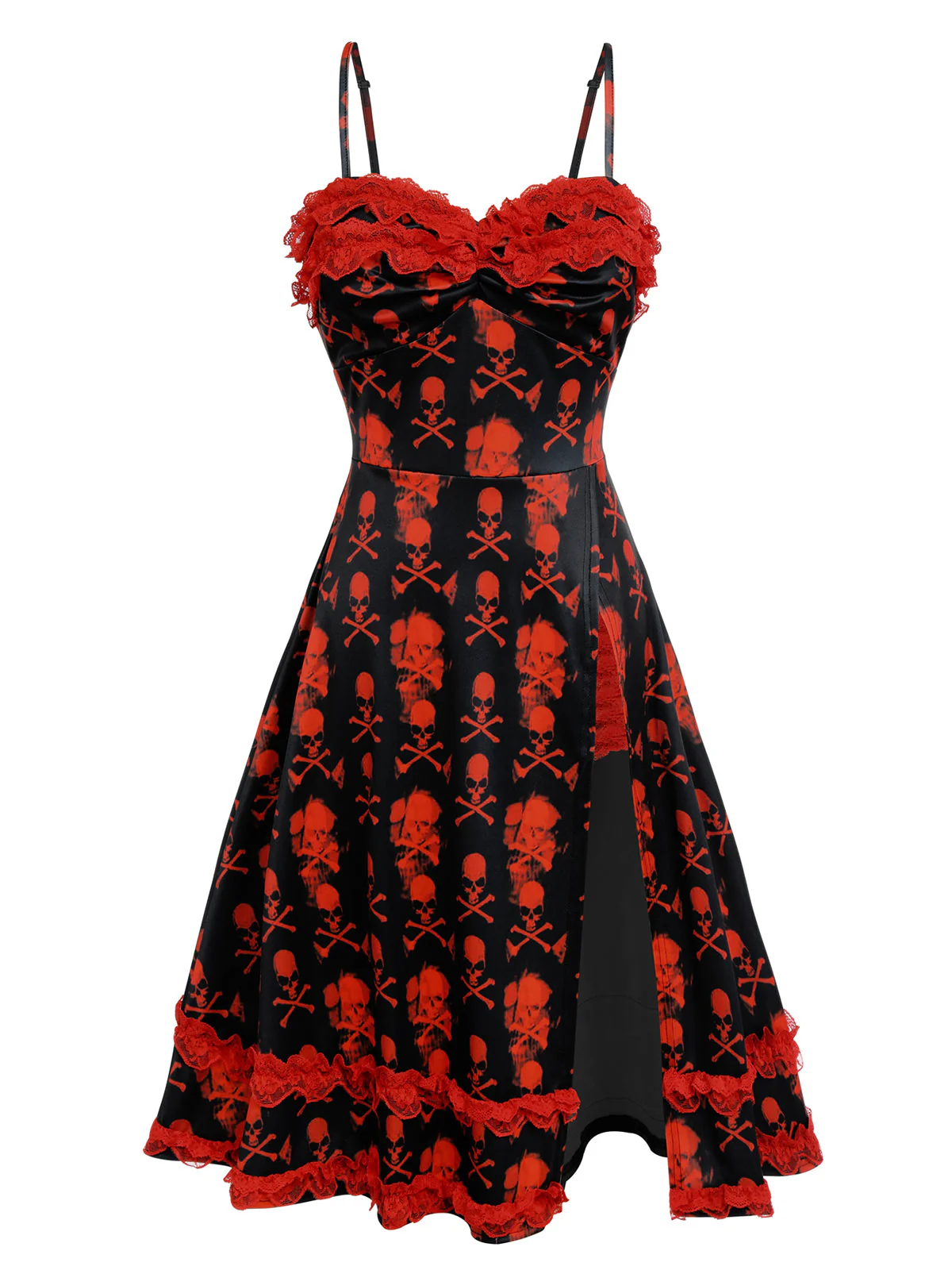 Robe noire à bretelles en dentelle tête de mort des années 1950 - Image 3