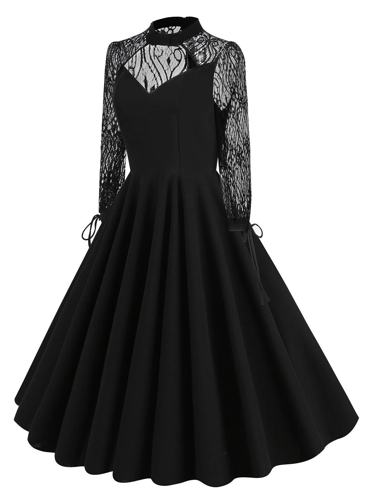 Robe noire patchwork brodée de dentelle d'Halloween - Image 2