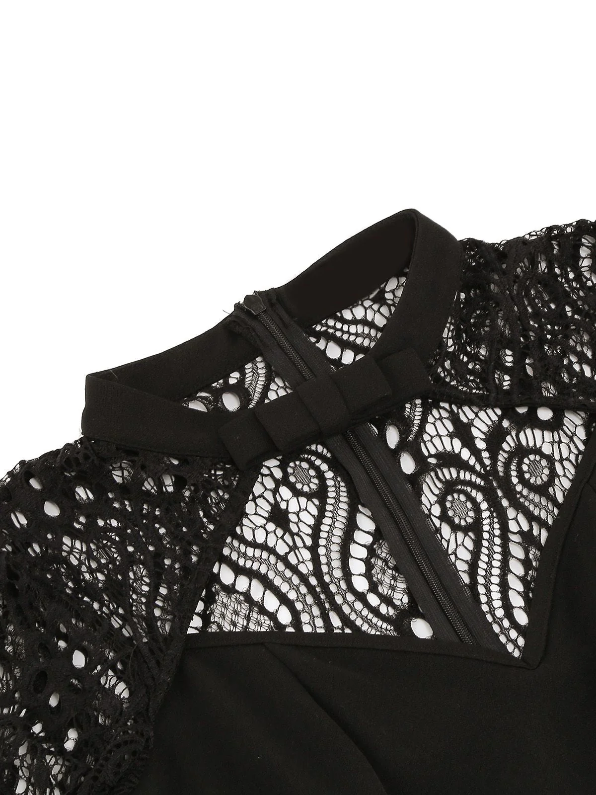 Robe noire patchwork brodée de dentelle d'Halloween - Image 4