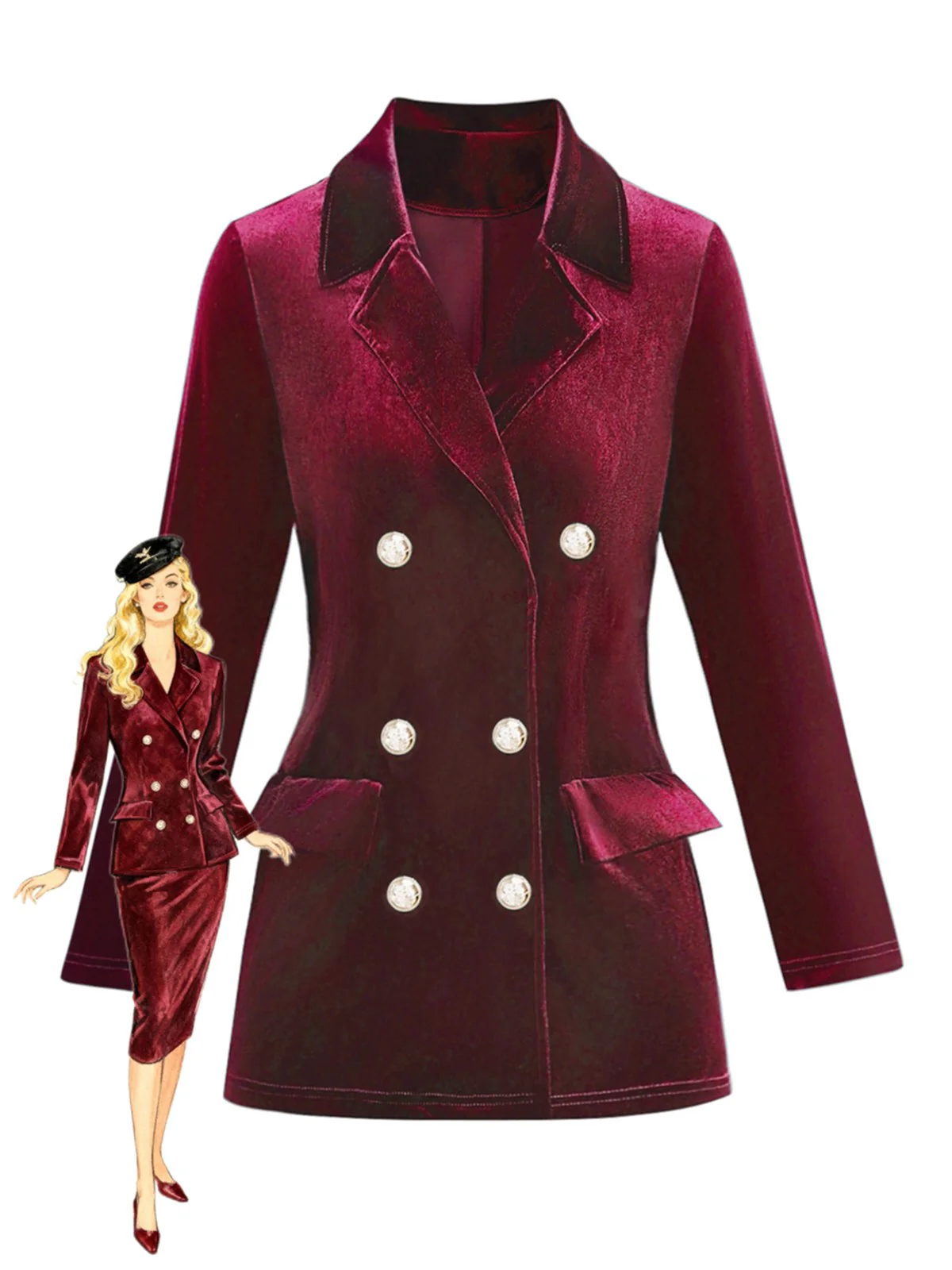 Blazer croisé en velours uni des années 1980