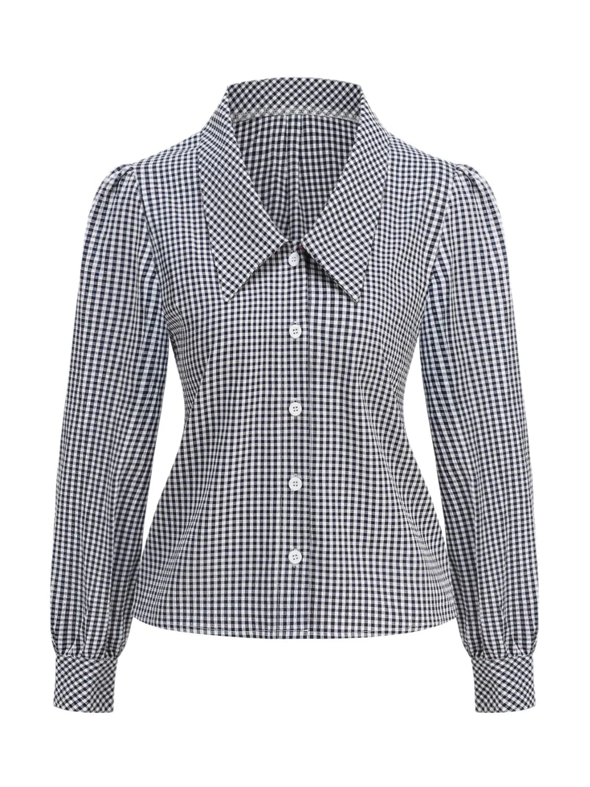 Blouse Coton Vichy Manches Lanterne Col Chelsea Années 50