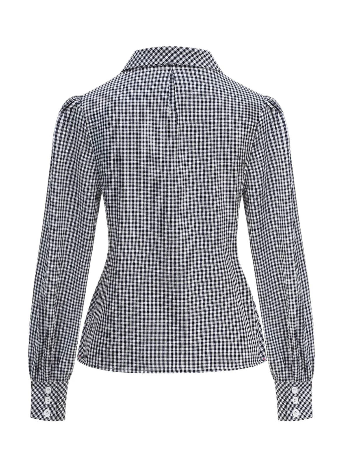 Blouse Coton Vichy Manches Lanterne Col Chelsea Années 50 - Image 2