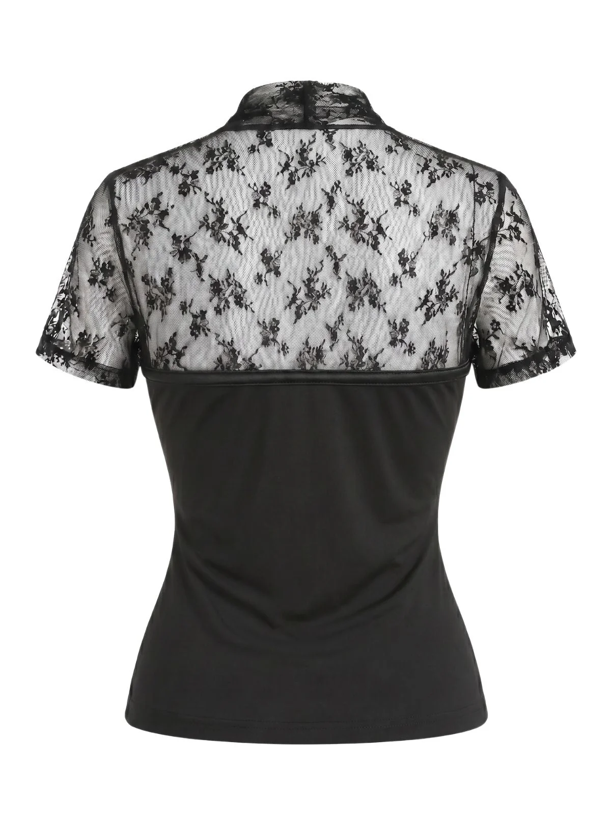 Blouse noire col V et empiècements dentelle années 60 - Image 2