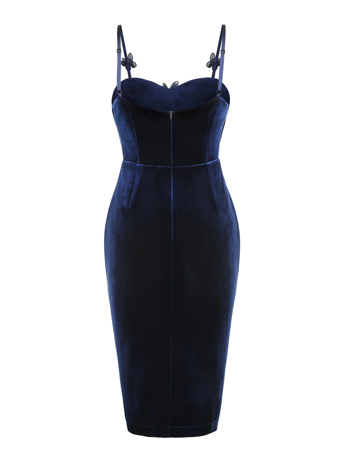 Robe crayon bleue en velours papillon 3D des années 1960 - Image 3