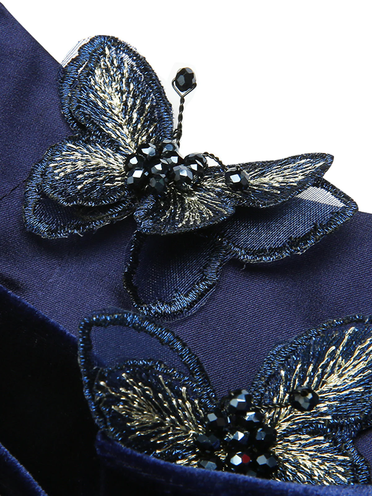 Robe crayon bleue en velours papillon 3D des années 1960 - Image 5