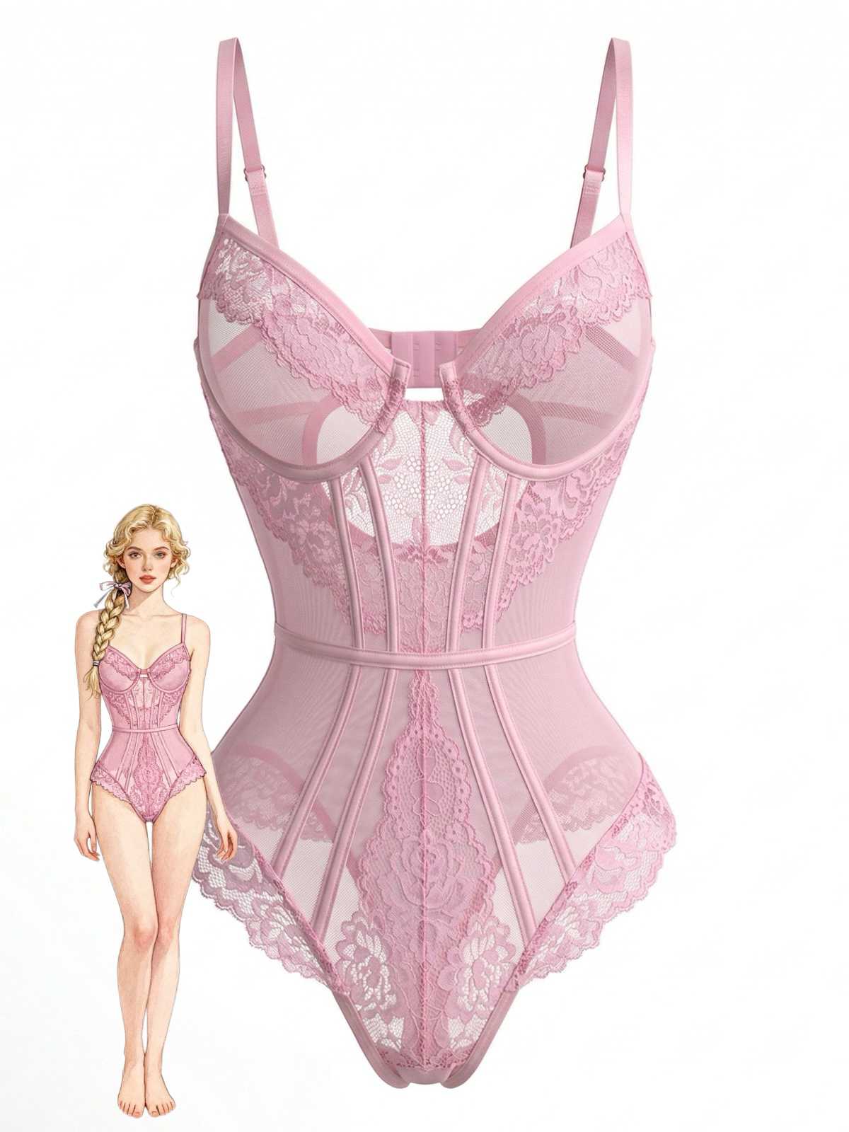 Body lingerie dentelle florale années 1980