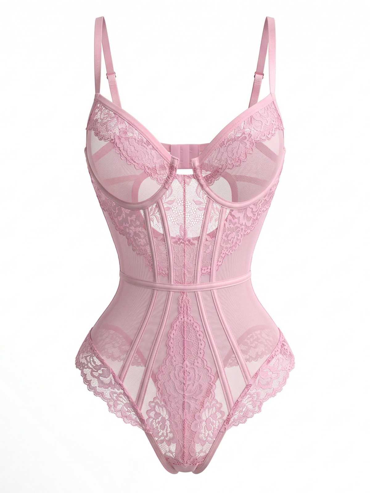 Body lingerie dentelle florale années 1980 - Image 2