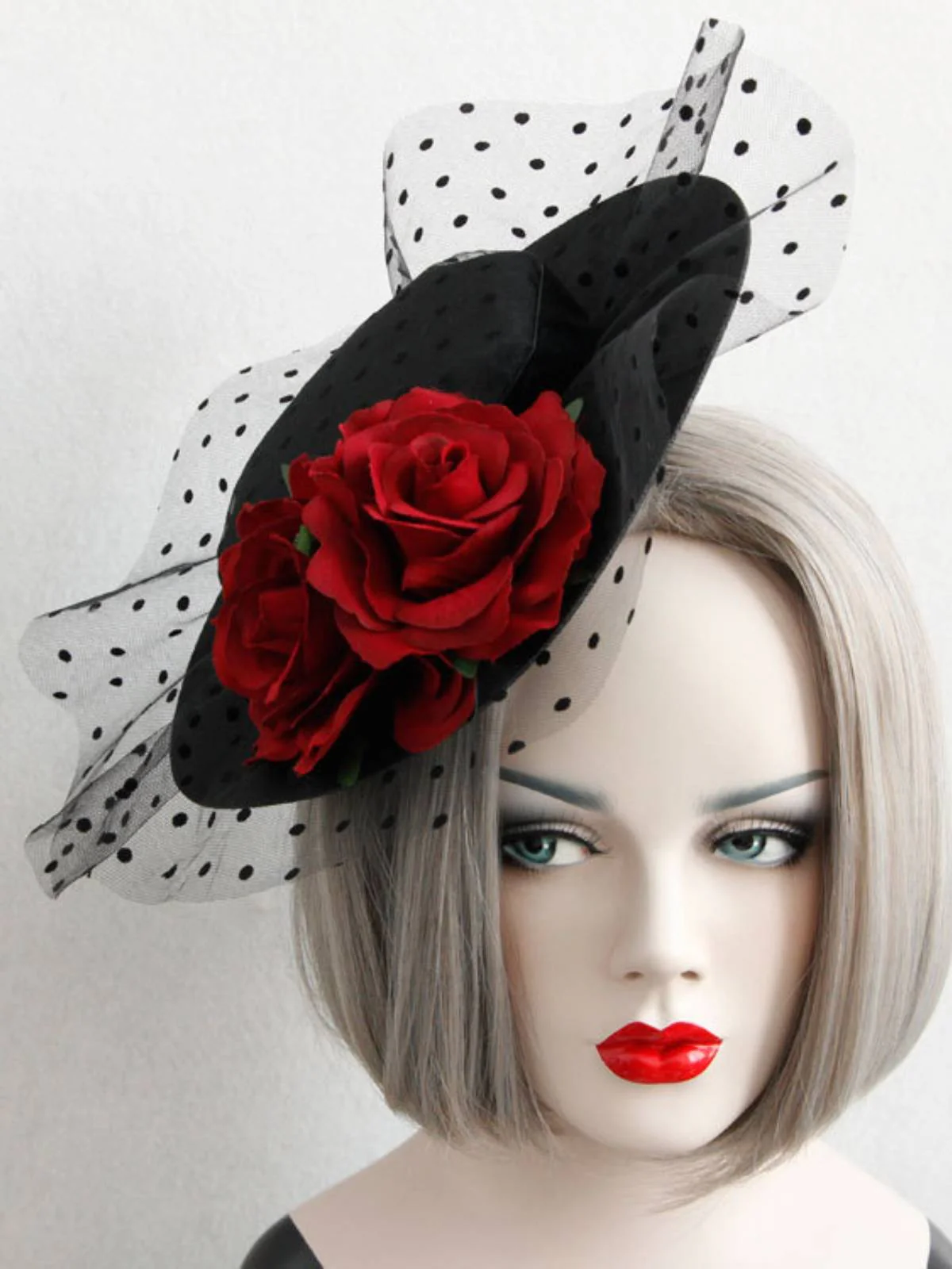 Bonnet en maille noir Retro 3D Roses - Image 2
