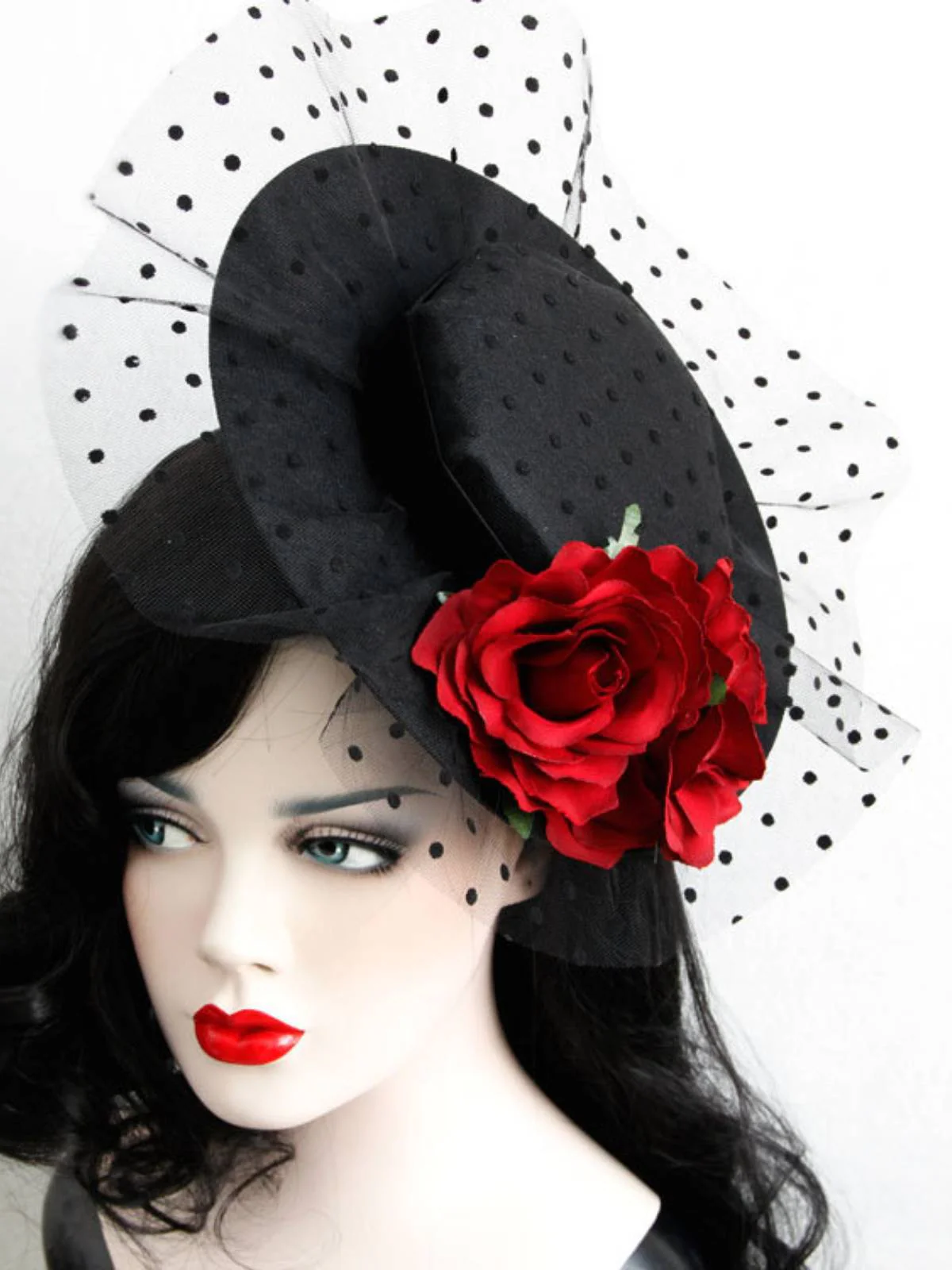 Bonnet en maille noir Retro 3D Roses - Image 3