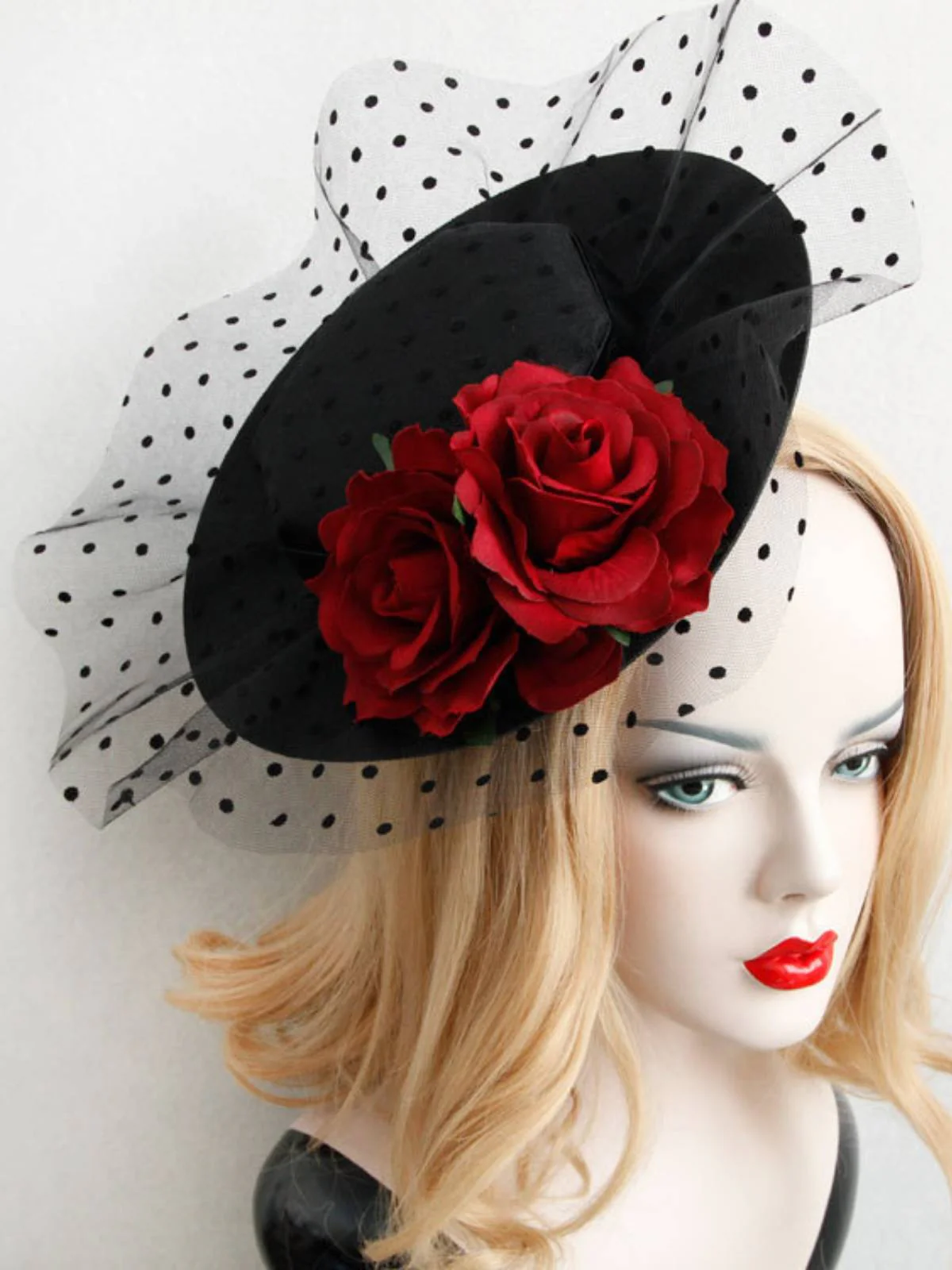 Bonnet en maille noir Retro 3D Roses - Image 4