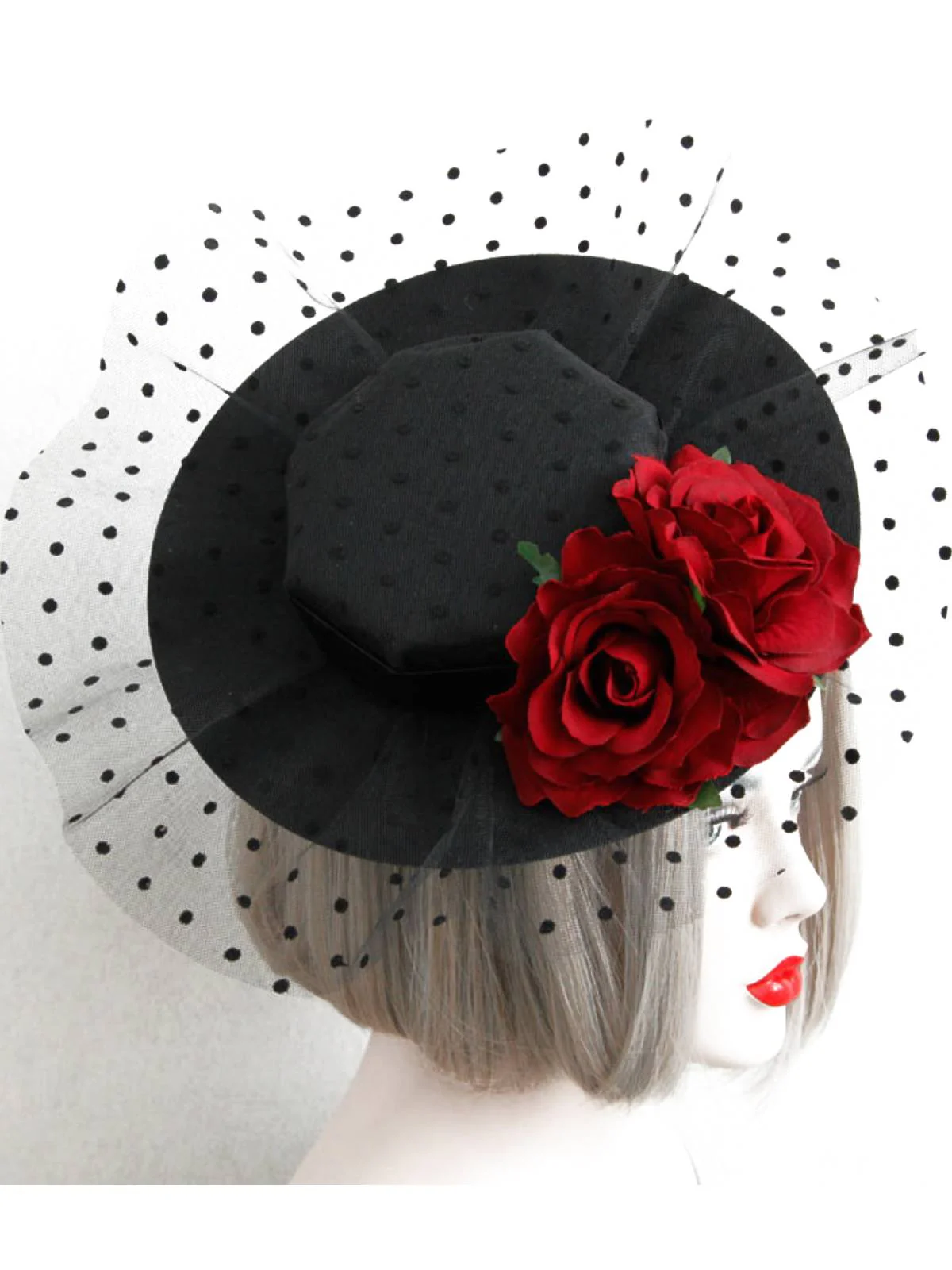 Bonnet en maille noir Retro 3D Roses - Image 5
