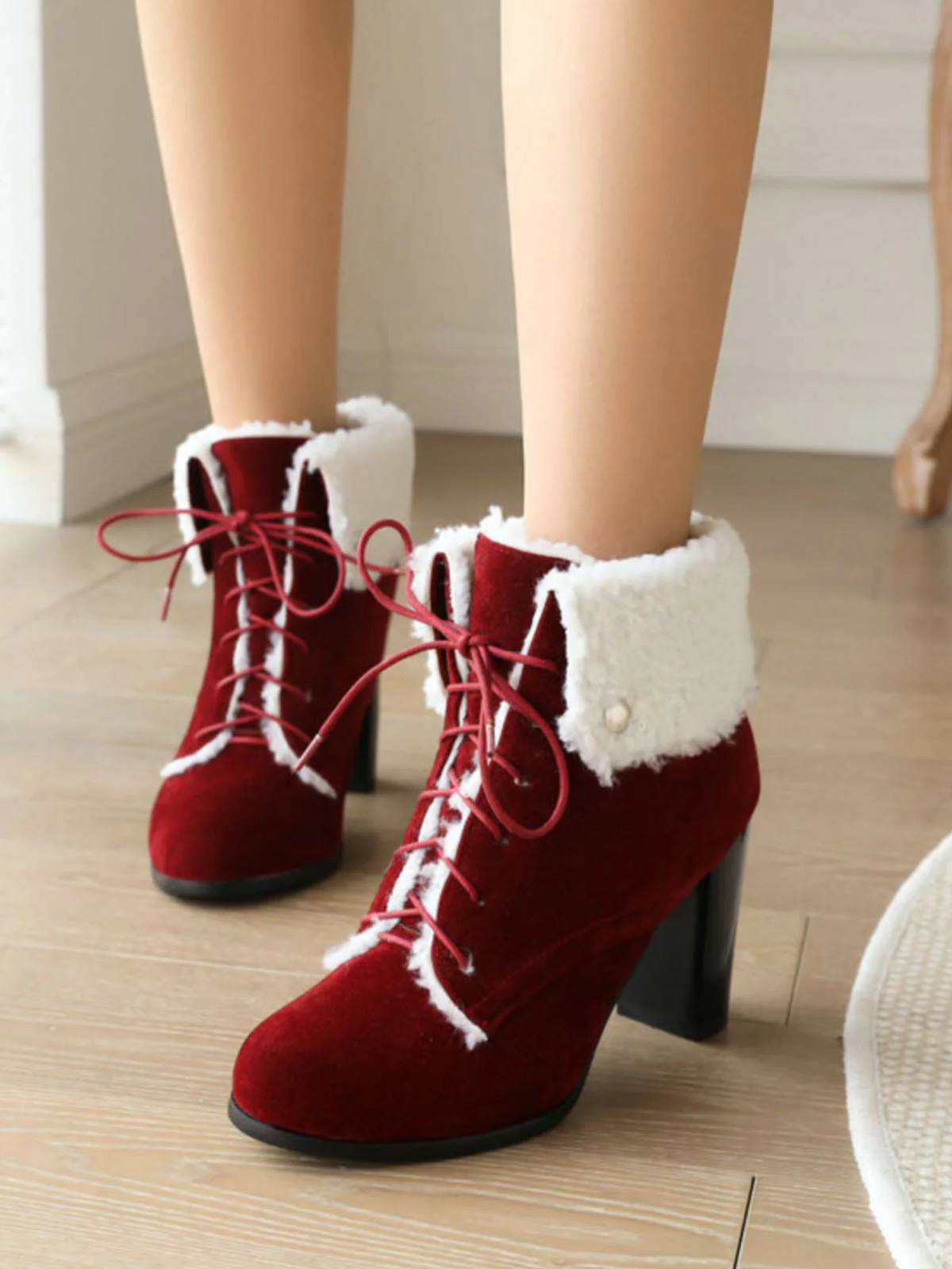 Bottes à talons épais en daim à lacets solides - Image 11