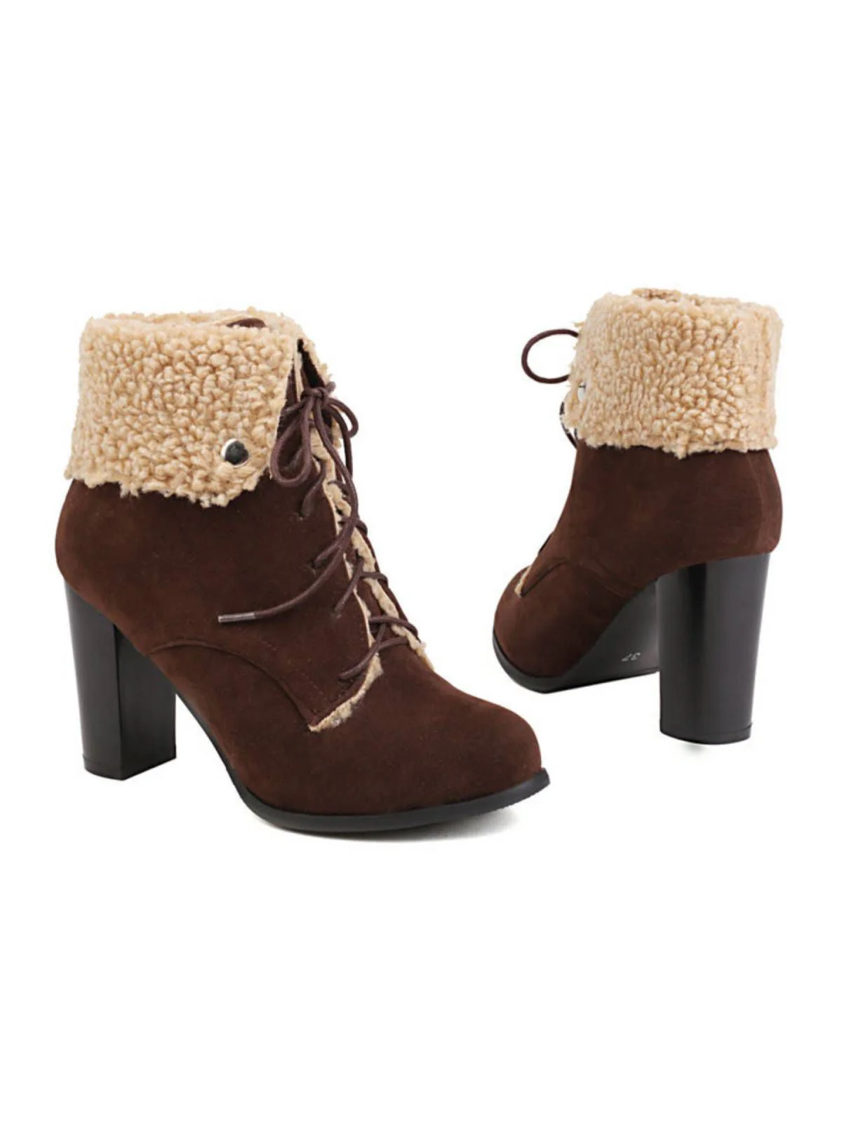 Bottes à talons épais en daim à lacets solides - Image 3