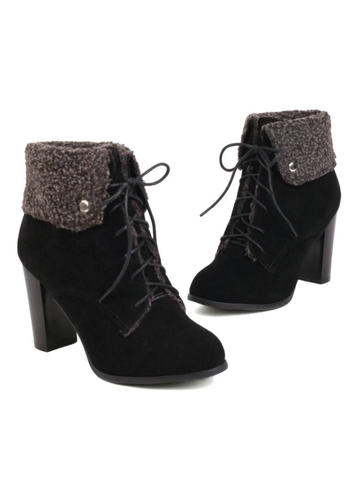 Bottes à talons épais en daim à lacets solides - Image 7
