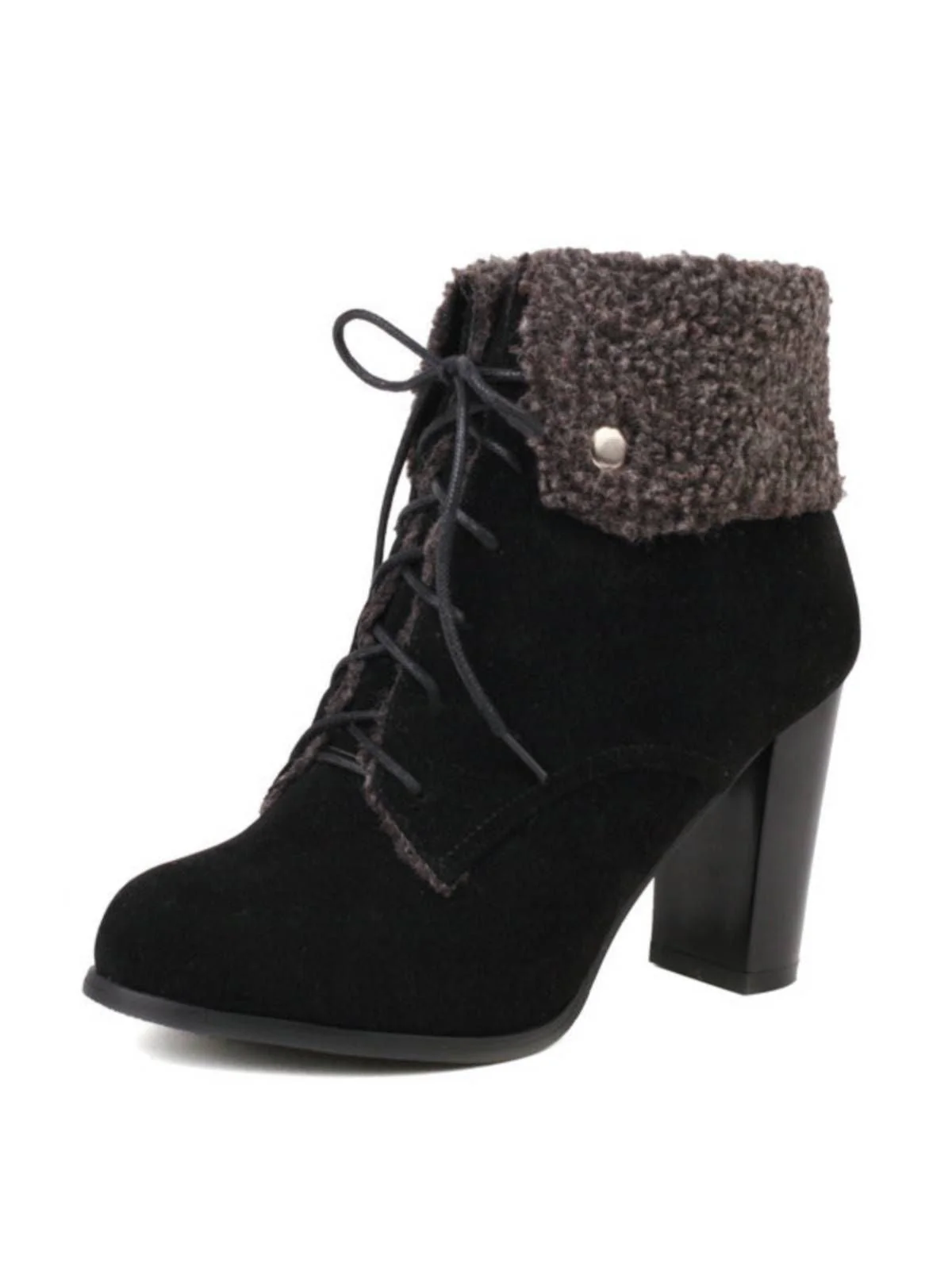 Bottes à talons épais en daim à lacets solides - Image 8