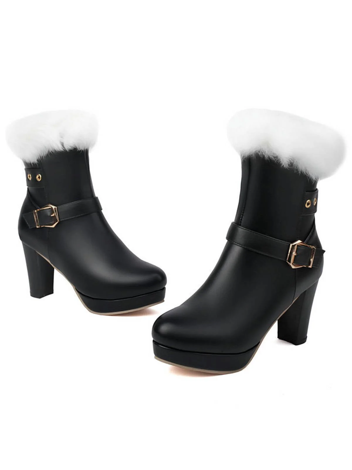 Bottes à talons hauts vintage en fausse fourrure avec boucle